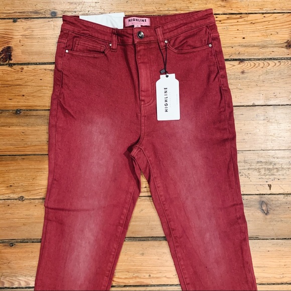 Burgundy High Rise Skinny Jeans - Picture 2 of 3